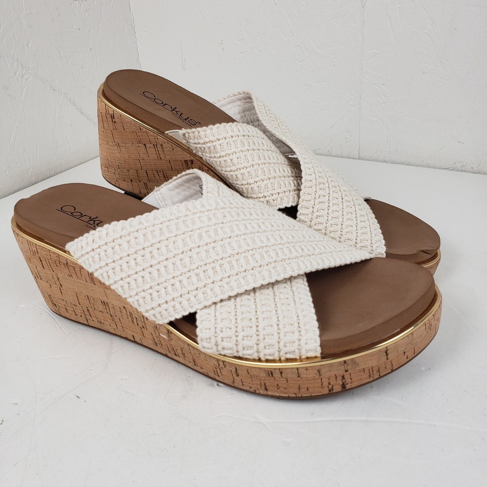 Corkys Peace Out Cream Woven Crisscross Cork Platform Wedge Sandals Size 11